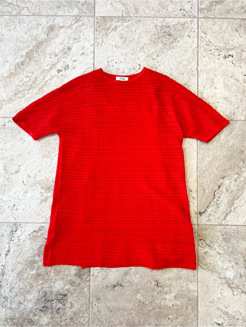 COS Boxy Crew Neck Pleated Cotton Blend Pullover Short Sleeve Mini Dress Red, S - Picture 12 of 12